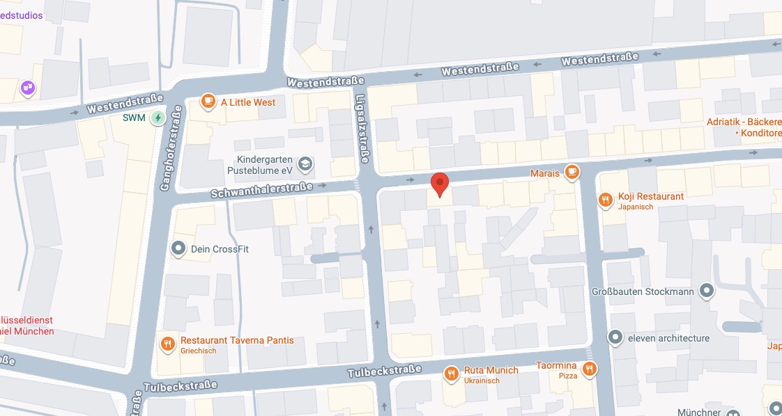 Karte: Schwanthalerstraße 141 in München Westend, zwischen Westendstraße und Tulbeckstraße